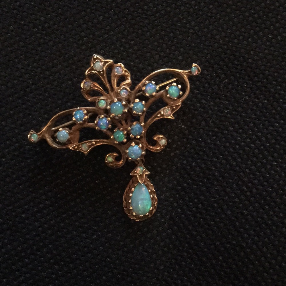 Vintage opal brooch & earrings - Picture 2 of 7